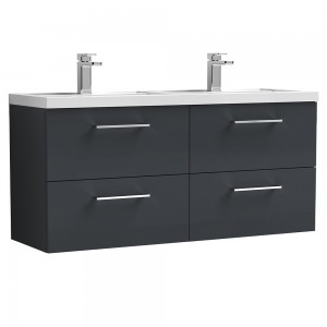 Arno 1200mm Wall Hung 4 Drawer Vanity & Double Polymarble Basin - Soft Black