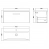 Arno Gloss White 800mm Wall Hung Single Drawer Vanity Unit with Mid-Edge Basin - Technical Drawing