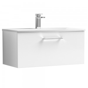 Arno Gloss White 800mm Wall Hung Single Drawer Vanity Unit with Curved Basin