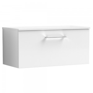 Arno Gloss White 800mm Wall Hung Single Drawer Vanity Unit with Worktop