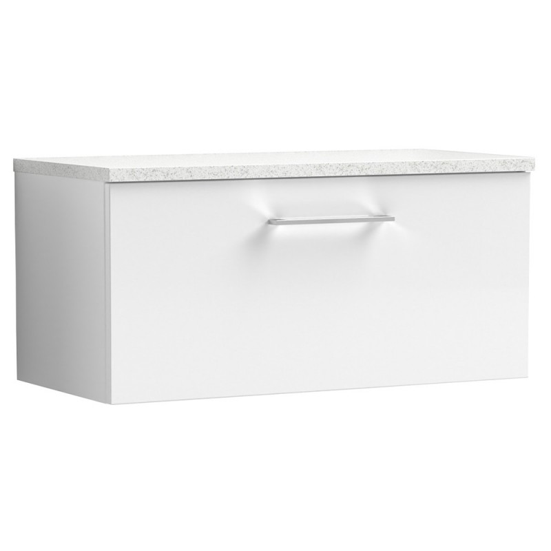 Arno Gloss White 800mm Wall Hung Single Drawer Vanity Unit with Laminate Top
