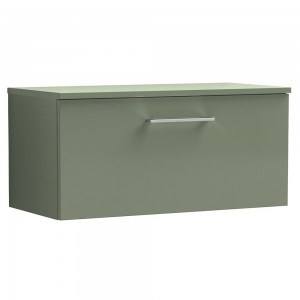 Arno Satin Green 800mm Wall Hung Single Drawer Vanity Unit with Worktop