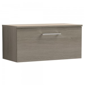Arno Solace Oak Woodgrain 800mm Wall Hung Single Drawer Vanity Unit with Worktop