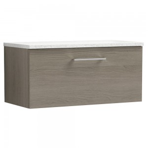 Arno Solace Oak Woodgrain 800mm Wall Hung Single Drawer Vanity Unit with Laminate Top