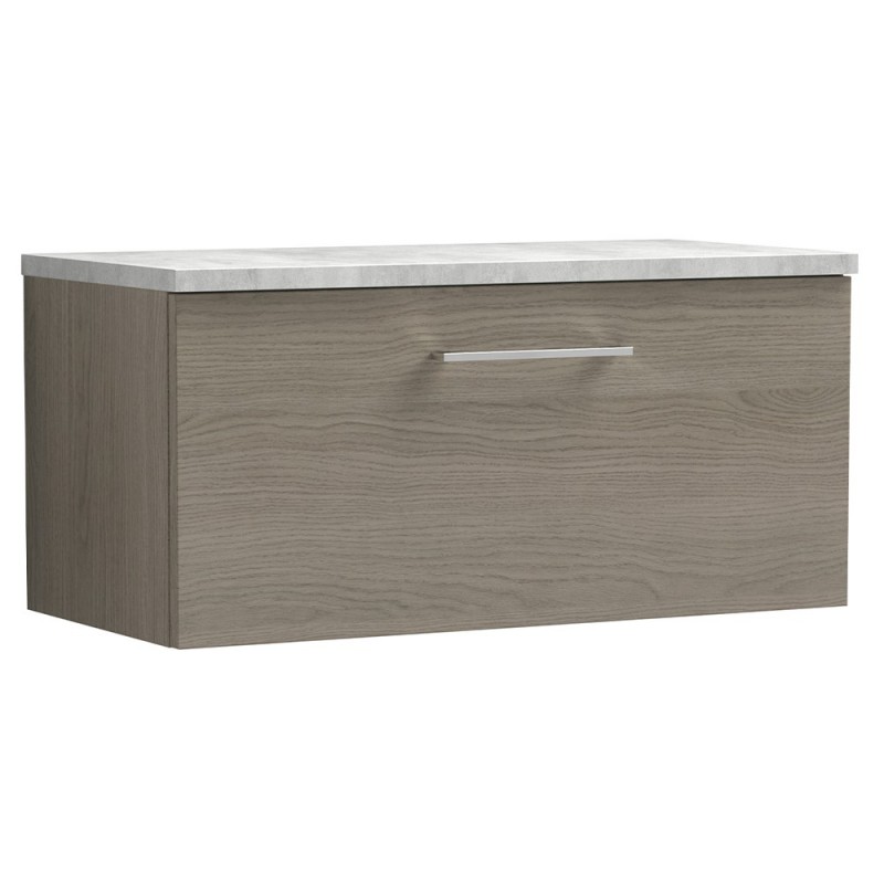Arno Solace Oak Woodgrain 800mm Wall Hung Single Drawer Vanity Unit with Laminate Top
