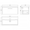 Arno Charcoal Black Woodgrain 800mm Wall Hung Single Drawer Vanity Unit with Thin-Edge Basin - Technical Drawing