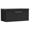 Arno Charcoal Black Woodgrain 800mm Wall Hung Single Drawer Vanity Unit with Laminate Top