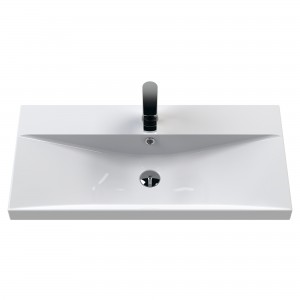 "Arno" Anthracite Woodgrain 800mm Wall Hung Single Drawer Vanity Unit with Thin-Edge Basin