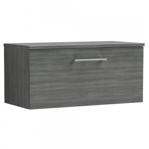 Arno Anthracite Woodgrain 800mm Wall Hung Single Drawer Vanity Unit with Worktop
