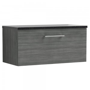 Arno Anthracite Woodgrain 800mm Wall Hung Single Drawer Vanity Unit with Laminate Top