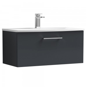 Arno 800mm Wall Hung 1 Drawer Vanity & Curved Ceramic Basin - Soft Black