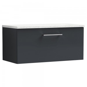 Arno 800mm Wall Hung 1 Drawer Vanity & Laminate Worktop - Soft Black/Sparkle White
