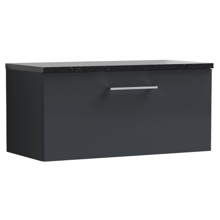 Arno 800mm Wall Hung 1 Drawer Vanity & Laminate Worktop - Soft Black/Black Sparkle