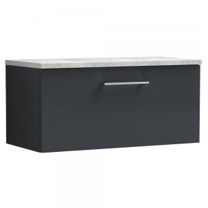 Arno 800mm Wall Hung 1 Drawer Vanity & Laminate Worktop - Soft Black/Bellato Grey
