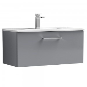 Arno 800mm Wall Hung 1 Drawer Vanity & Minimalist Ceramic Basin - Satin Grey
