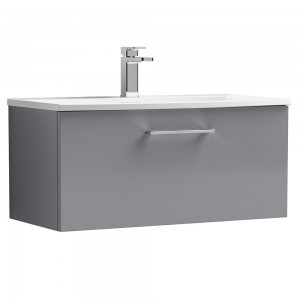 Arno 800mm Wall Hung 1 Drawer Vanity & Curved Ceramic Basin - Satin Grey