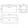 Arno 800mm Wall Hung 1 Drawer Vanity & Curved Ceramic Basin - Satin Grey - Technical Drawing