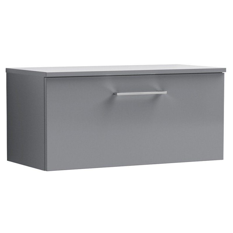 Arno 800mm Wall Hung 1 Drawer Vanity & Laminate Worktop - Satin Grey