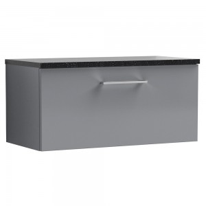 Arno 800mm Wall Hung 1 Drawer Vanity & Laminate Worktop - Satin Grey/Black Sparkle