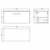 Arno 800mm Wall Hung 1 Drawer Vanity & Laminate Worktop - Satin Grey/Bellato Grey - Technical Drawing