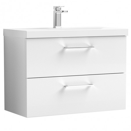 Arno Gloss White 800mm Wall Hung 2 Drawer Vanity Unit with Mid-Edge Basin