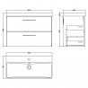 Arno Gloss White 800mm Wall Hung 2 Drawer Vanity Unit with Thin-Edge Basin - Technical Drawing