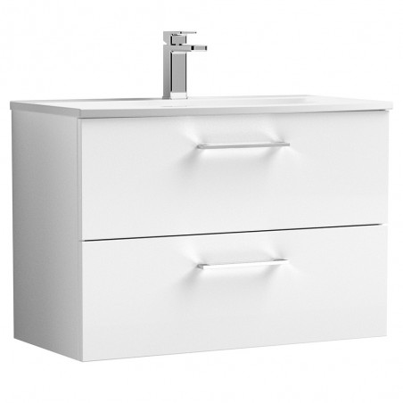 Arno Gloss White 800mm Wall Hung 2 Drawer Vanity Unit with Curved Basin