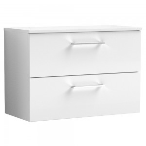 Arno Gloss White 800mm Wall Hung 2 Drawer Vanity Unit with Worktop