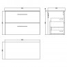 Arno Gloss White 800mm Wall Hung 2 Drawer Vanity Unit with Worktop - Technical Drawing