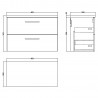 Arno Gloss White 800mm Wall Hung 2 Drawer Vanity Unit with Laminate Top - Technical Drawing
