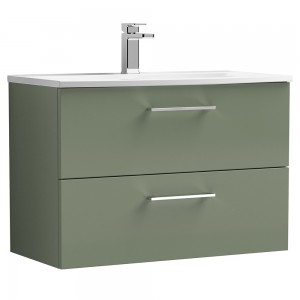 Arno Satin Green 800mm Wall Hung 2 Drawer Vanity Unit with Curved Basin