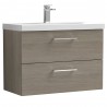 Arno Solace Oak Woodgrain 800mm Wall Hung 2 Drawer Vanity Unit with Mid-Edge Basin