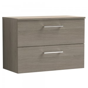 Arno Solace Oak Woodgrain 800mm Wall Hung 2 Drawer Vanity Unit with Worktop