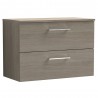 Arno Solace Oak Woodgrain 800mm Wall Hung 2 Drawer Vanity Unit with Worktop