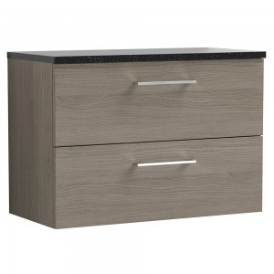 Arno Solace Oak Woodgrain 800mm Wall Hung 2 Drawer Vanity Unit with Laminate Top