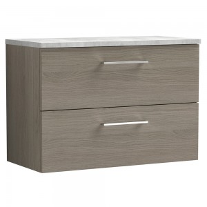 Arno Solace Oak Woodgrain 800mm Wall Hung 2 Drawer Vanity Unit with Laminate Top