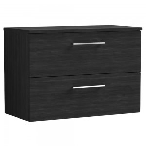 Arno Charcoal Black Woodgrain 800mm Wall Hung 2 Drawer Vanity Unit with Worktop