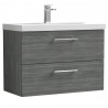 Arno Anthracite Woodgrain 800mm Wall Hung 2 Drawer Vanity Unit with Mid-Edge Basin