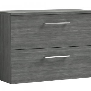 Arno Anthracite Woodgrain 800mm Wall Hung 2 Drawer Vanity Unit with Worktop