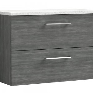 Arno Anthracite Woodgrain 800mm Wall Hung 2 Drawer Vanity Unit with Laminate Top