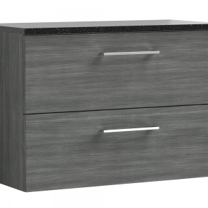 Arno Anthracite Woodgrain 800mm Wall Hung 2 Drawer Vanity Unit with Laminate Top