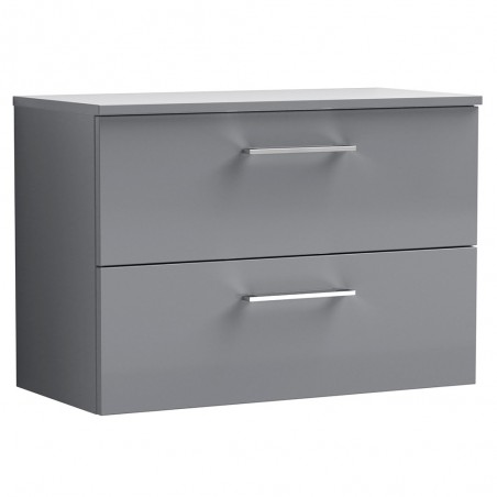 Arno 800mm Wall Hung 2 Drawer Vanity & Laminate Worktop - Satin Grey