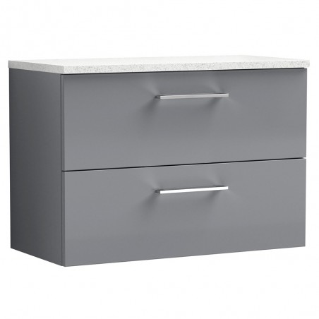 Arno 800mm Wall Hung 2 Drawer Vanity & Laminate Worktop - Satin Grey/Sparkle White