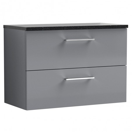 Arno 800mm Wall Hung 2 Drawer Vanity & Laminate Worktop - Satin Grey/Black Sparkle