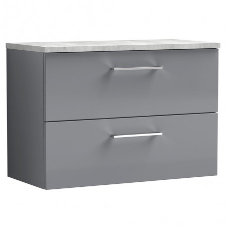 Arno 800mm Wall Hung 2 Drawer Vanity & Laminate Worktop - Satin Grey/Bellato Grey