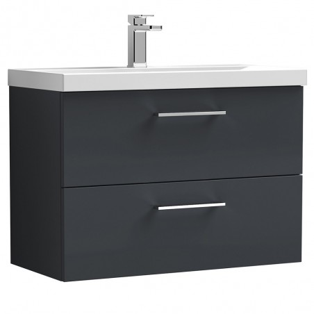 Arno 800mm Wall Hung 2 Drawer Vanity Unit & Mid-Edge Ceramic Basin - Soft Black