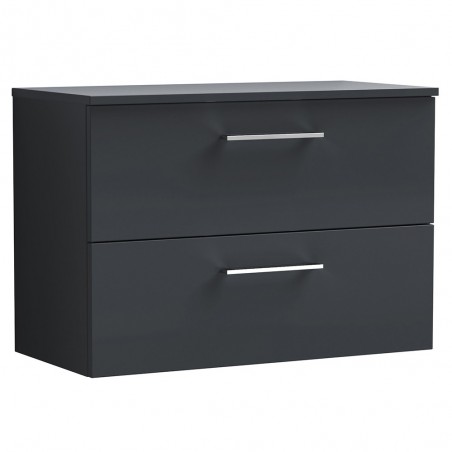 Arno 800mm Wall Hung 2 Drawer Vanity Unit & Laminate Worktop - Soft Black