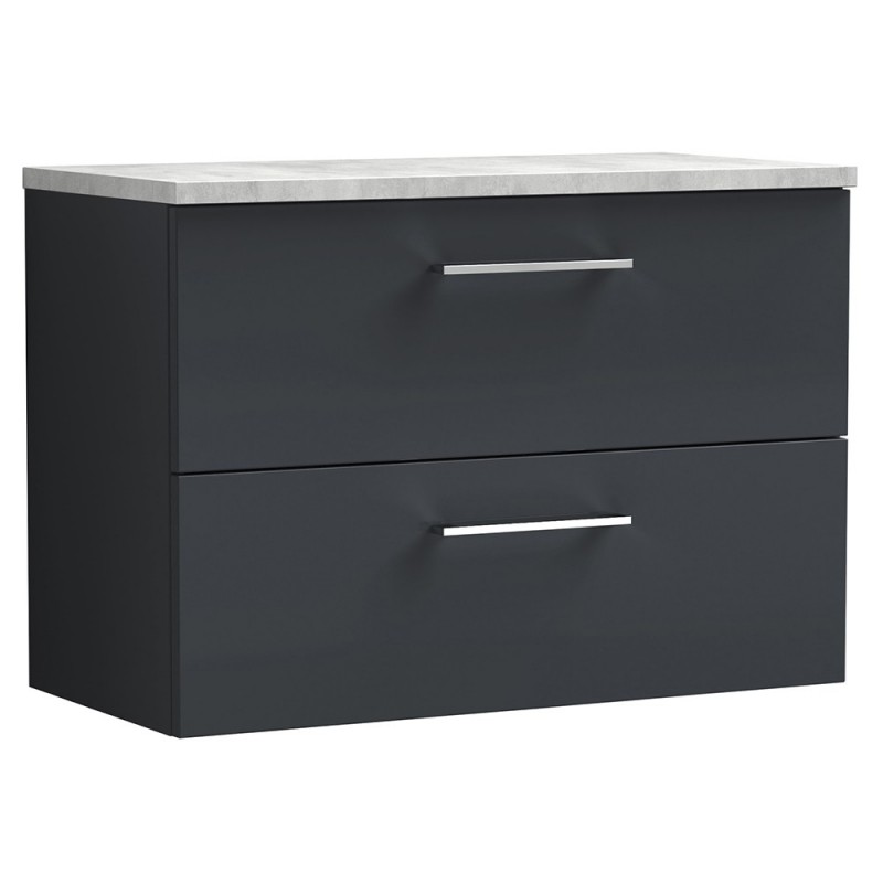 Arno 800mm Wall Hung 2 Drawer Vanity Unit & Laminate Worktop - Soft Black/Bellato Grey