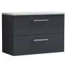 Arno 800mm Wall Hung 2 Drawer Vanity Unit & Laminate Worktop - Soft Black/Bellato Grey