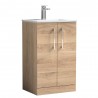 Arno 500mm Freestanding 2 Door Vanity Unit & Minimalist Ceramic Basin - Bleached Oak